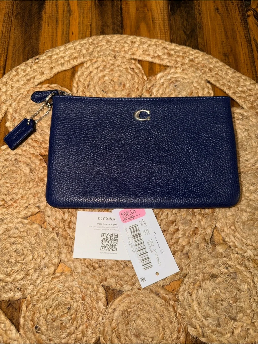 Coach Navy Pebble Leather Wristlet Pouch